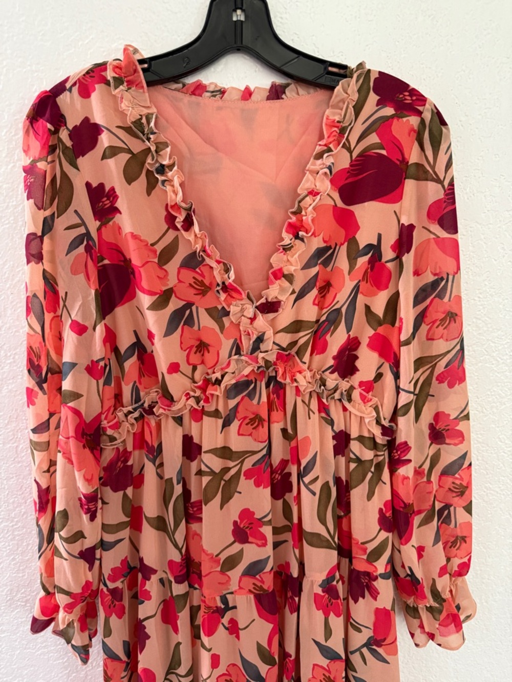 Floral Ruffle V-Neck Maxi Dress - Pink Floral Size Small - Picture 3 of 9